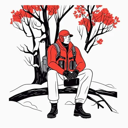 Male Hiker Resting In Winter  AI Image