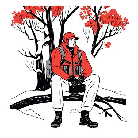 Male Hiker Resting In Winter  AI Image