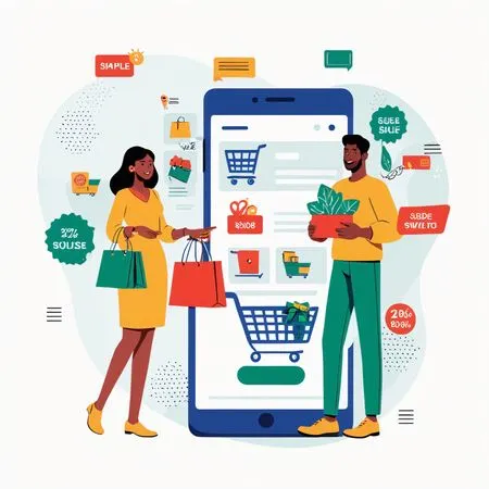 Man and Woman Doing Online Shopping Via Smartphone App  AI Image