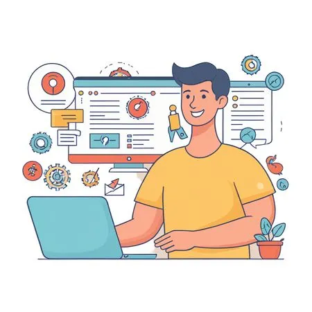 Man Doing Data Management on Laptop  AI Image