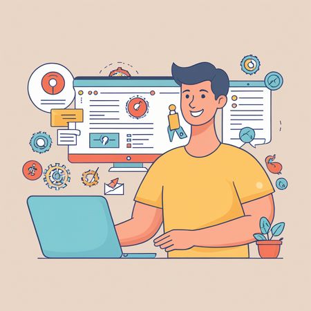 Man Doing Data Management on Laptop  AI Image