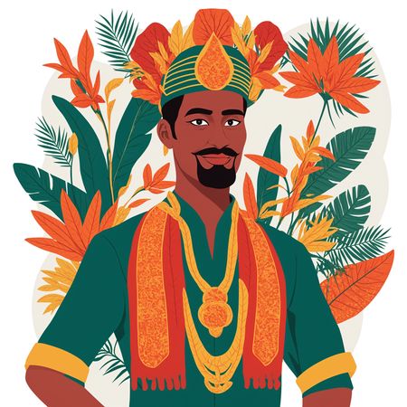 Man dressed in vibrant traditional attire  AI Image