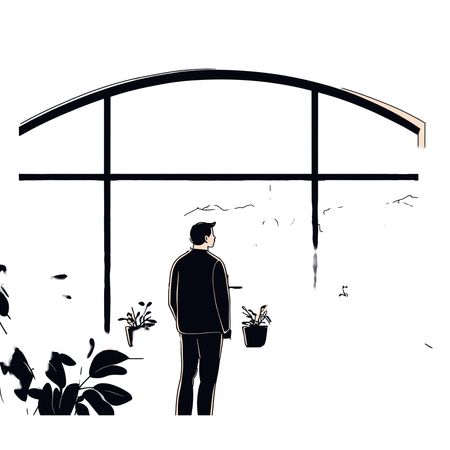 Man Gazes At City Skyline Through Large Window  AI Image