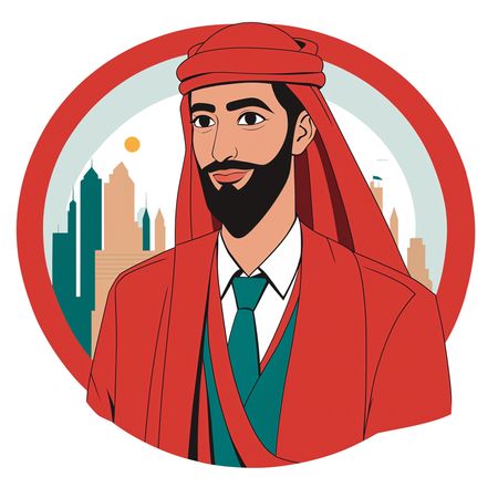 Man In Traditional Middle Eastern Attire With A City  AI Image
