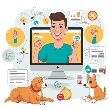 Man On A Computer Screen With Two Dogs  AI Image