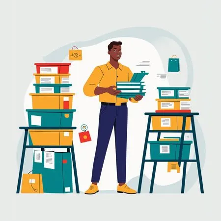 Man Organizing Paperwork In An Office  AI Image