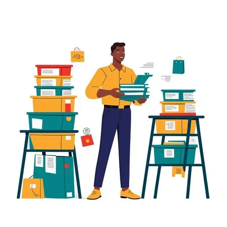Man Organizing Paperwork In An Office  AI Image
