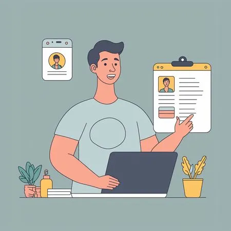 Man Reviewing Digital Profiles With A Laptop  AI Image