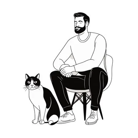 Man Sitting With A Cat  AI Image