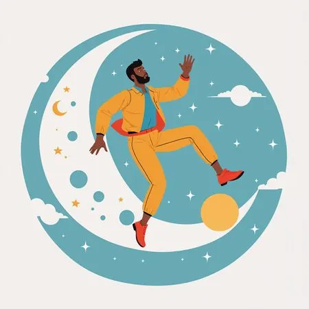 Man Walking On Moon In Dreamy Night Sky  AI Image