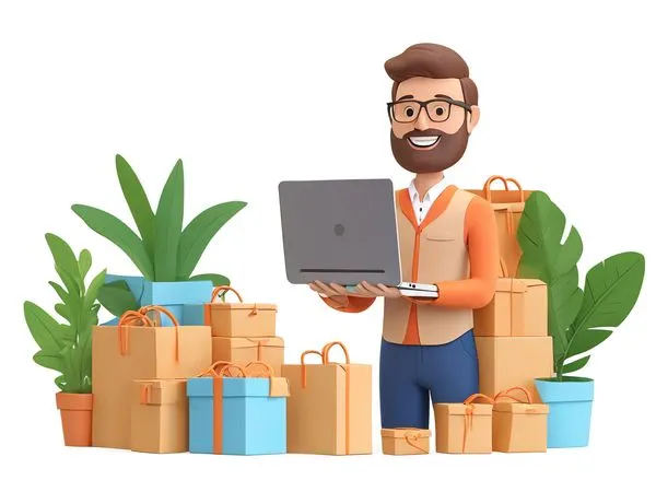 Man With Gifts And A Laptop  AI Image