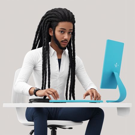 Man Working At Computer In Office  AI Image