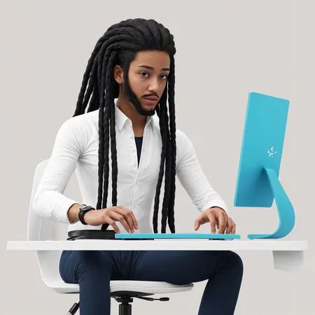 Man Working At Computer In Office  AI Image