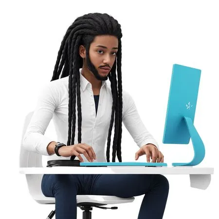 Man Working At Computer In Office  AI Image