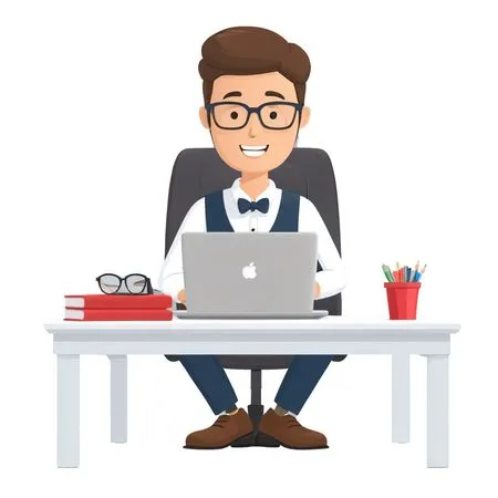 Man Working At Desk With Laptop  AI Image