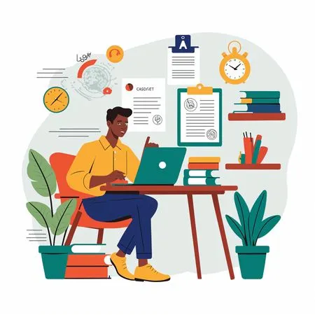 Man Working At Home Office Desk on Laptop  AI Image