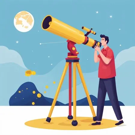 Mann beobachtet Mond durch Teleskop KI-Bild
