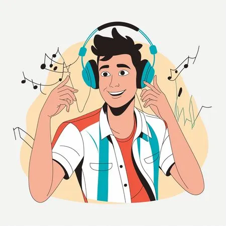 Menino curtindo música com fones de ouvido  Imagem de IA
