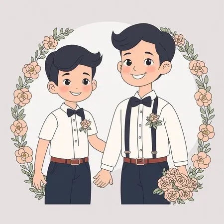 Meninos em traje formal com detalhes florais  Imagem de IA