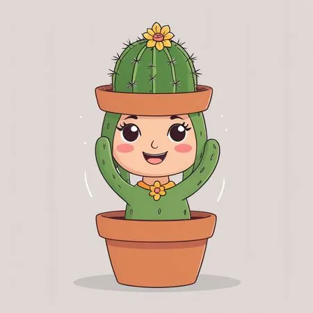 Personnage mignon de cactus dans un pot de fleurs  Image IA