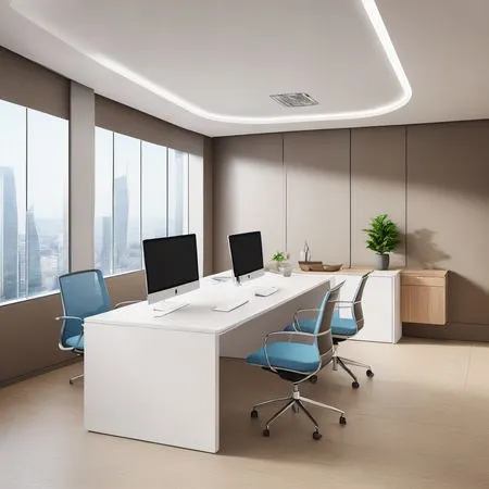 Modern Office Interior With Computers And Chairs  AI Image