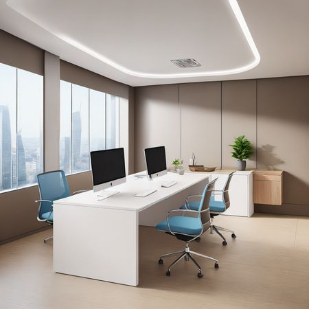 Modern Office Interior With Computers And Chairs  AI Image