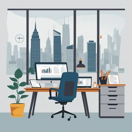Modern Office Workspace With City View  AI Image