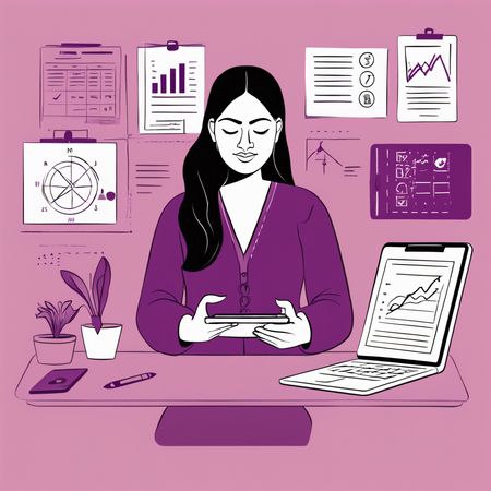 Mujer analizando datos en una tableta en un entorno de oficina  Imagen AI