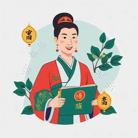 Mujer china con ropa tradicional y sosteniendo un libro  Imagen AI
