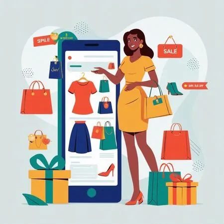 Mujer comprando artículos de moda en línea  AI Image