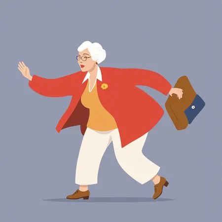 Mujer mayor activa llegando tarde al trabajo  Imagen AI