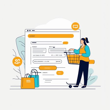 Mulher fazendo checkout em plataforma de comércio eletrônico  Imagem de IA