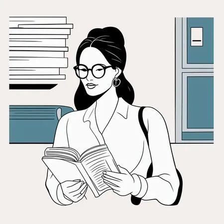 Mulher lendo livro na biblioteca  Imagem de IA