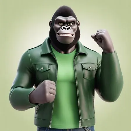 Muscular Gorilla wearing green outfit with fist  AI Image