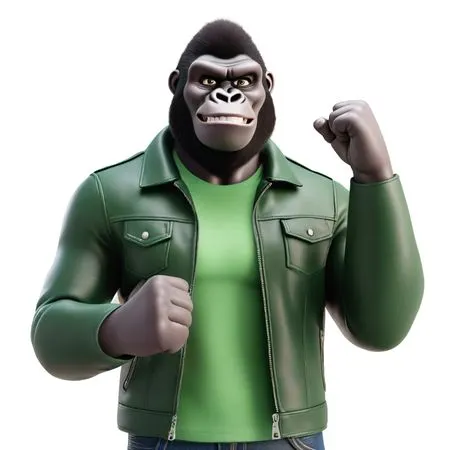 Muscular Gorilla wearing green outfit with fist AI Image