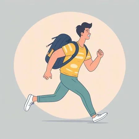 Niño sonriente corriendo con mochila  Imagen AI