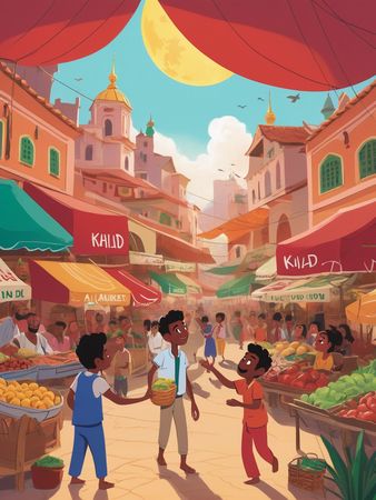 Niños en el mercado local  AI Image