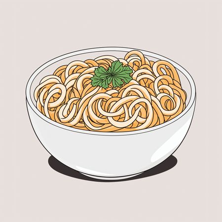 Noodles In  Bowl With Parsley Garnish  AI Image