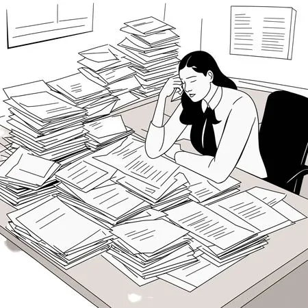 Office Worker Overwhelmed By Paperwork  AI Image