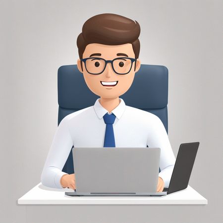 ノートパソコンを使うオフィスワーカー  AI画像
