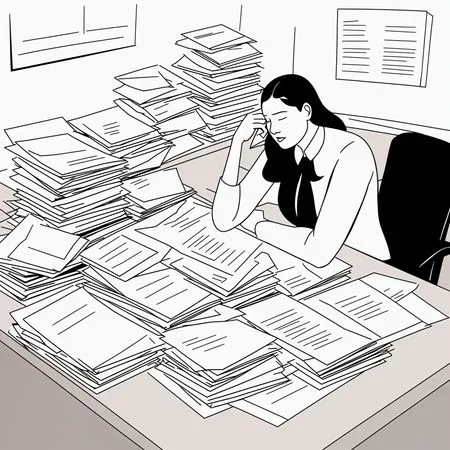 Trabajador de oficina abrumado por el papeleo  Imagen AI