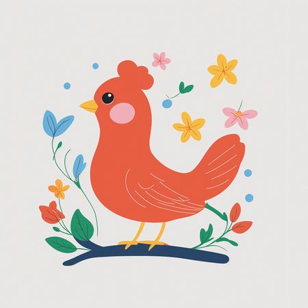 Oiseau mignon avec des fleurs  AI Image