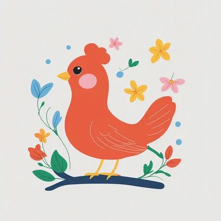 Oiseau mignon avec des fleurs  AI Image
