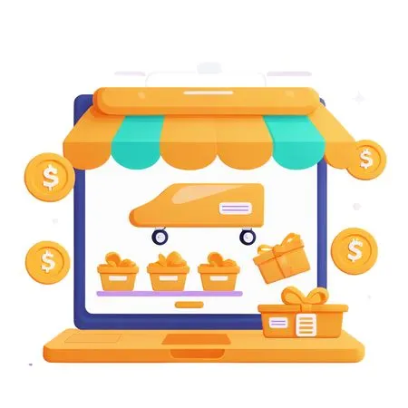Online Shopping On Laptop  AI Image