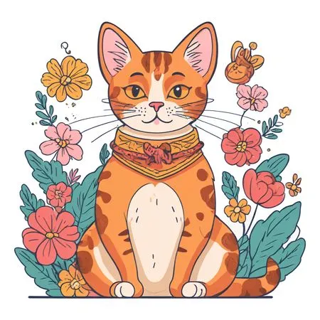 Orange Cat With Flowers  AI Image