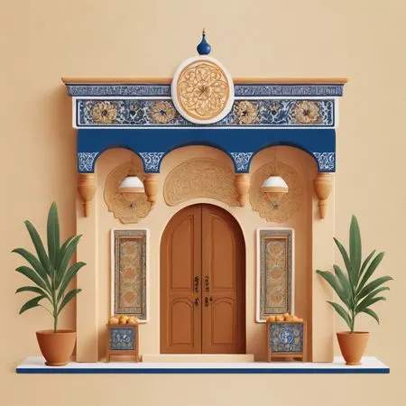 Ornately Designed Traditional Archway With Potted Plants  AI Image
