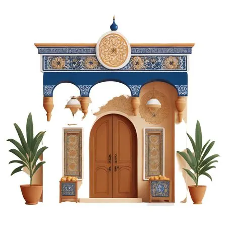 Ornately Designed Traditional Archway With Potted Plants  AI Image