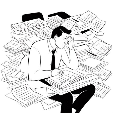 Overwhelmed Businessman At Cluttered Desk  AI Image