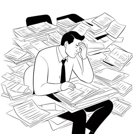 Overwhelmed Businessman At Cluttered Desk  AI Image