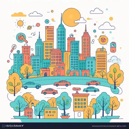 Paisagem urbana vibrante com arranha-céus e carros  Imagem de IA